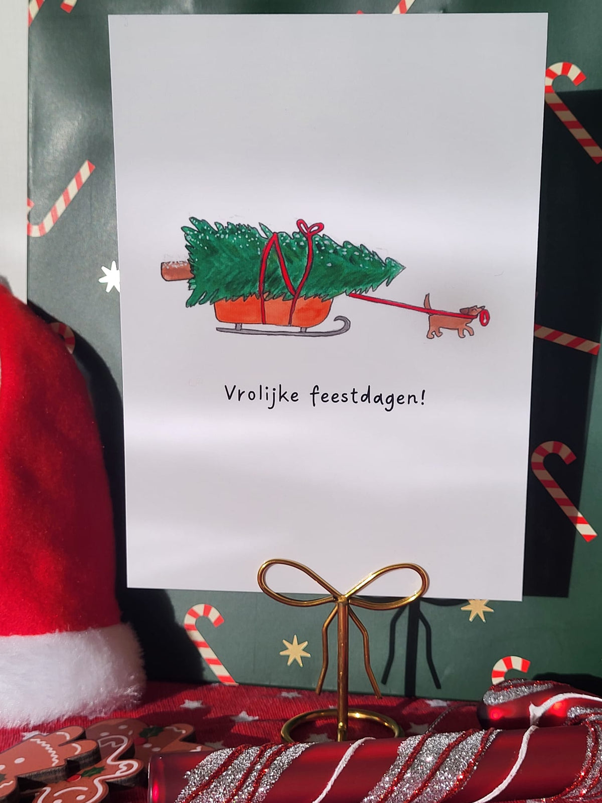 Kaart - Hond met kerstboom