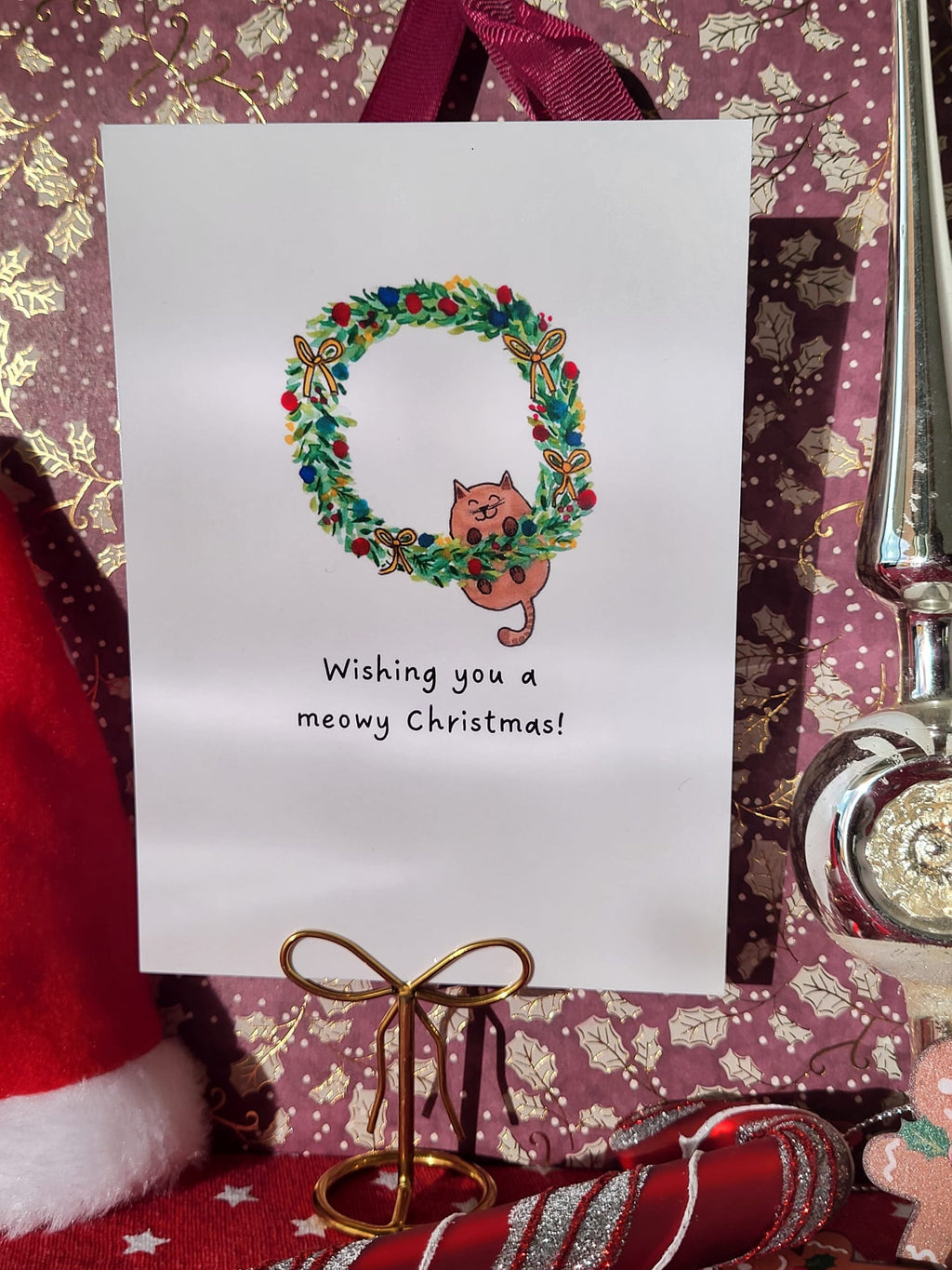 Kaart - Kerstkrans met kat